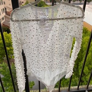 Unique pearl covered net bodysuit .  Large, new